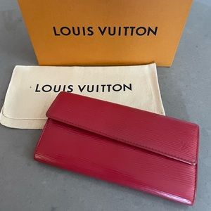 Beautiful, bright red Louis Vuitton EPI long, snap wallet!